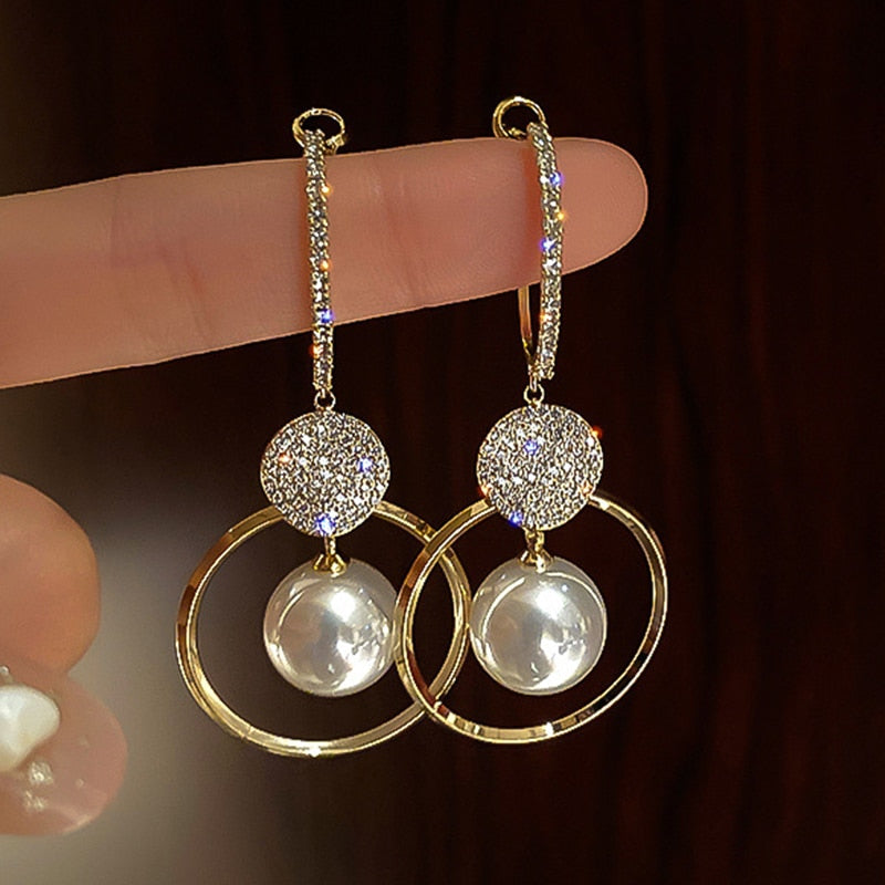 Elegant Pearl Crystal Drop Earrings for Weddings and Special Occasions