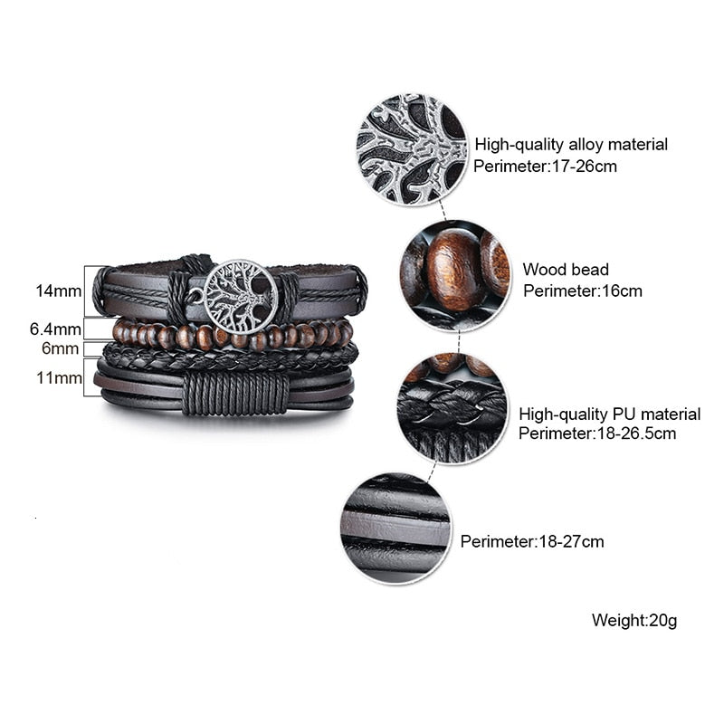 Men's Vintage Beaded and Leather Bracelets