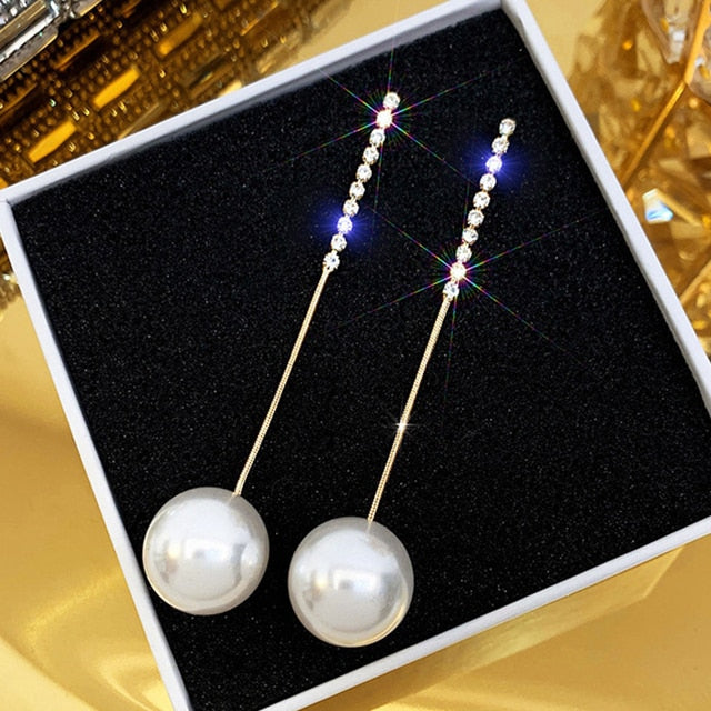 Elegant Pearl Crystal Drop Earrings for Weddings and Special Occasions