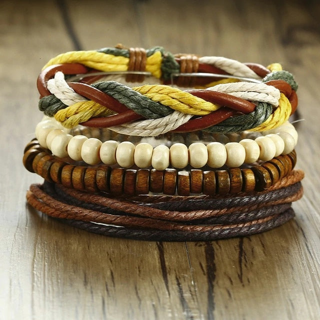 Men's Vintage Beaded and Leather Bracelets