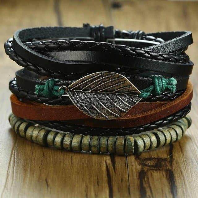 Men's Vintage Beaded and Leather Bracelets
