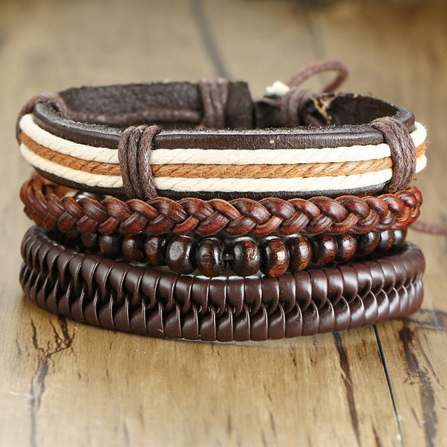 Men's Vintage Beaded and Leather Bracelets