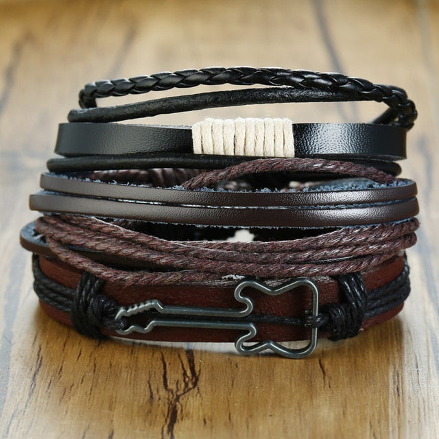 Men's Vintage Beaded and Leather Bracelets
