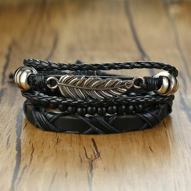 Men's Vintage Beaded and Leather Bracelets