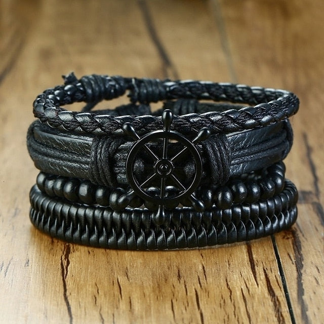 Men's Vintage Beaded and Leather Bracelets