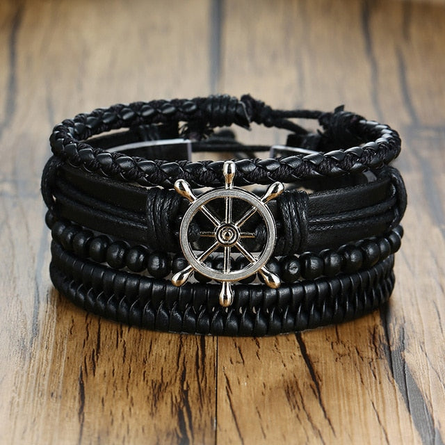 Men's Vintage Beaded and Leather Bracelets
