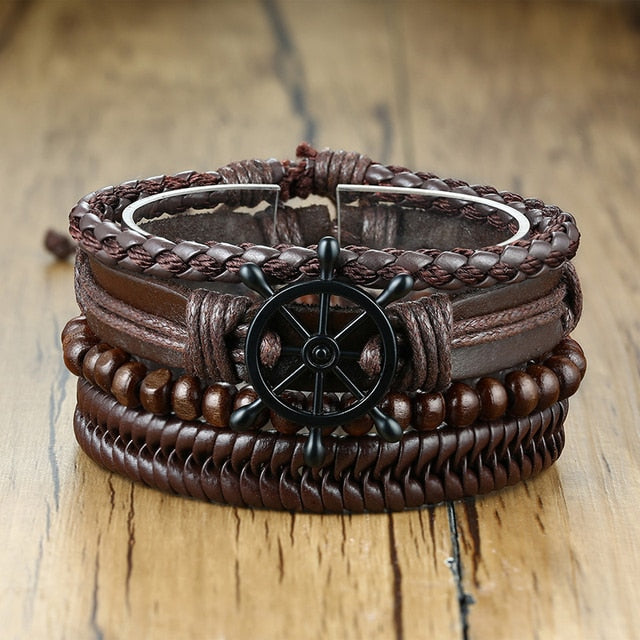 Men's Vintage Beaded and Leather Bracelets