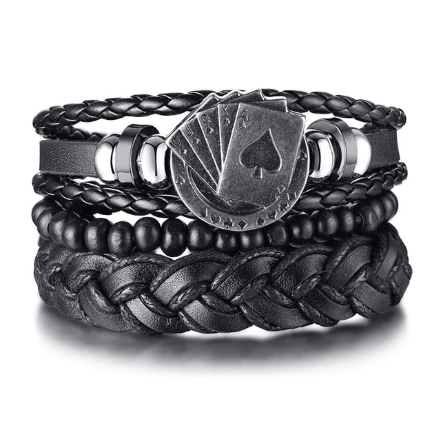 Men's Vintage Beaded and Leather Bracelets