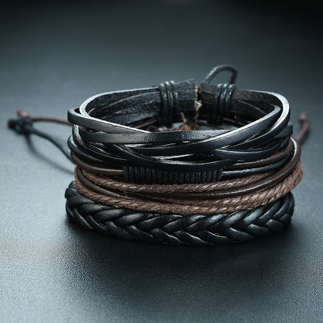 Men's Vintage Beaded and Leather Bracelets
