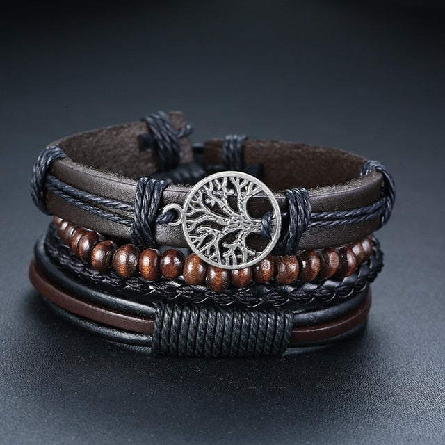 Men's Vintage Beaded and Leather Bracelets