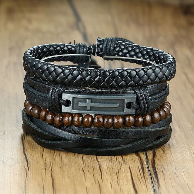 Men's Vintage Beaded and Leather Bracelets