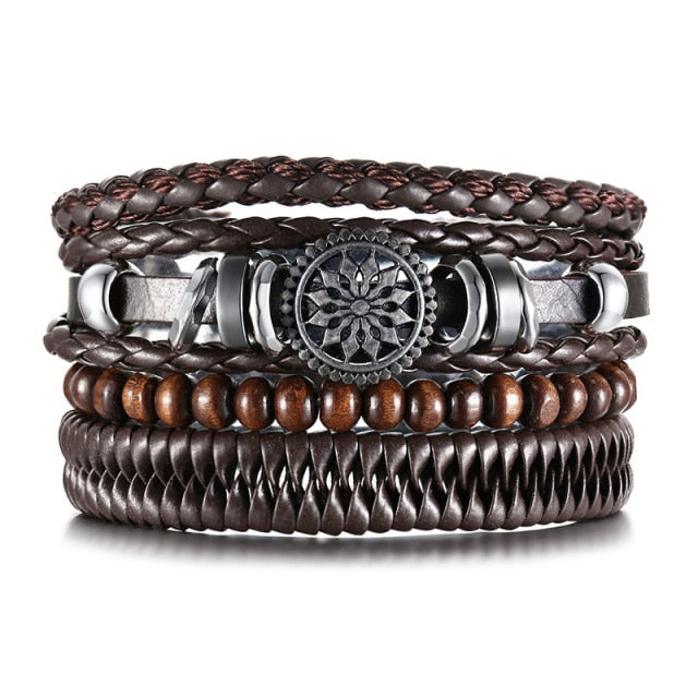 Men's Vintage Beaded and Leather Bracelets
