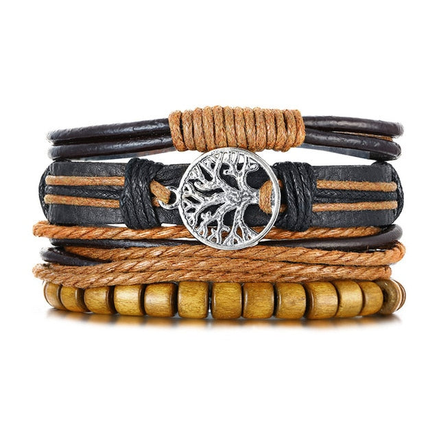Men's Vintage Beaded and Leather Bracelets
