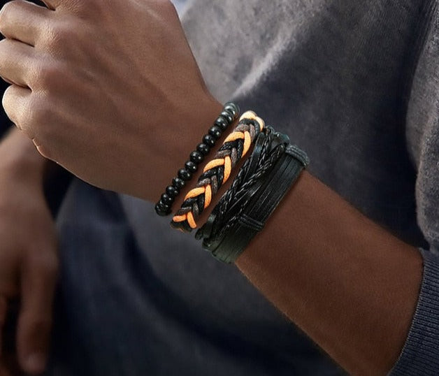 Men's Vintage Beaded and Leather Bracelets