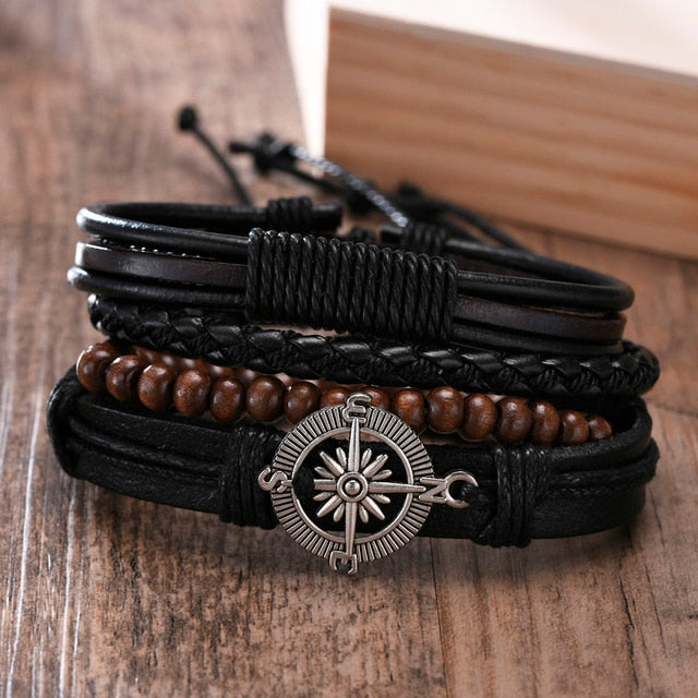 Men's Vintage Beaded and Leather Bracelets