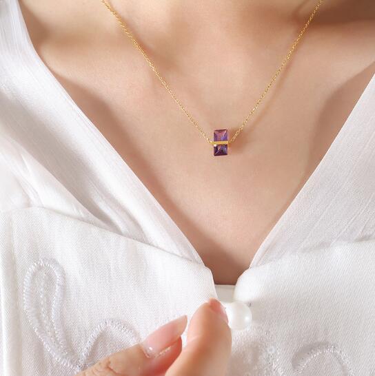 Birthstone Stainless Steel Necklace with Clavicle Chain