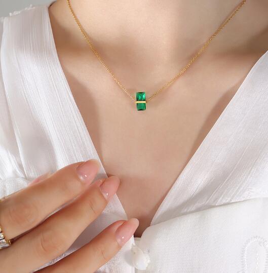 Birthstone Stainless Steel Necklace with Clavicle Chain