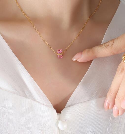 Birthstone Stainless Steel Necklace with Clavicle Chain